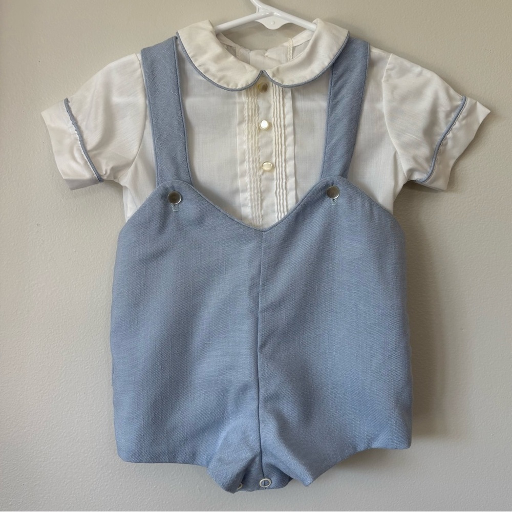 Vintage Toddle Tyke 2 Piece Jon Jon Bobby Suit Baby Boy 9 Months Blue Pintuck